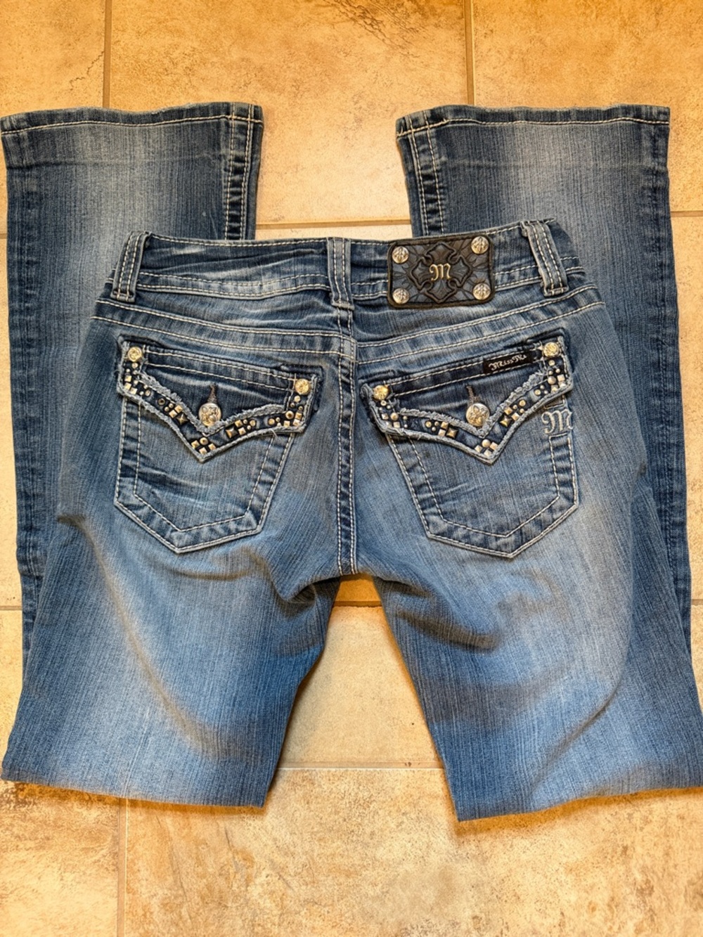 Miss Me Blue Embellished Back Pocket Bootcut Jeans size 27